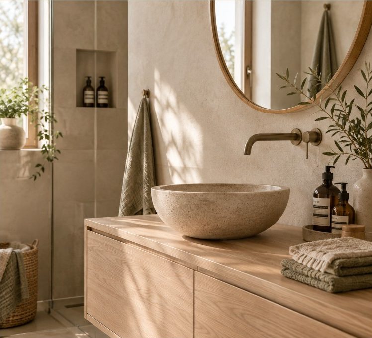 Badezimmer mit Steinwaschbecken